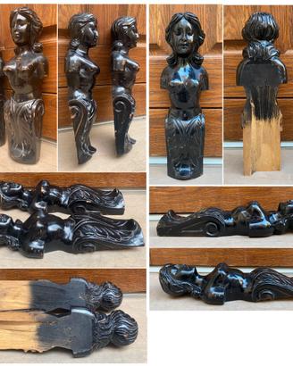 Lotto antiche applicazioni legno scolpito scultura