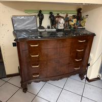 Cassettone / Comò in Legno con Top in Marmo scuro