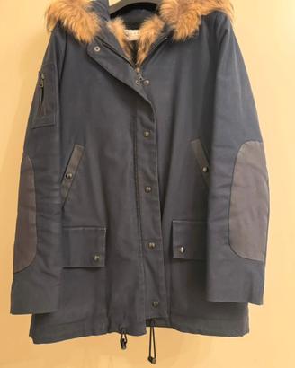 Parka blu donna con pelliccia staccabile