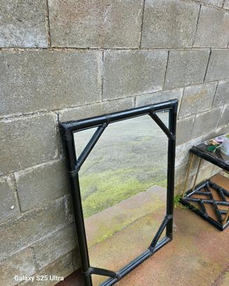 Specchiera Vintage in Bamboo Nero - Stile Boho / 