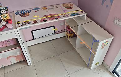 Scrivania angolare 4 ripiani bianca + vetro