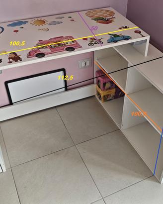 Scrivania angolare 4 ripiani bianca + vetro