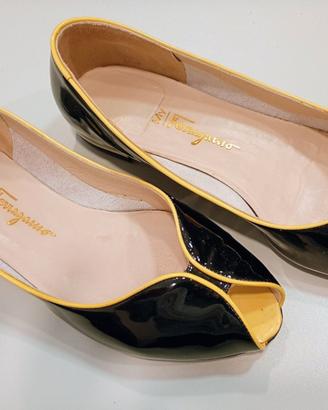 Farragamo donna Nero bordo Giallo tacco 1cm