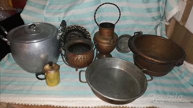 lotto pentole e orologio rame 
