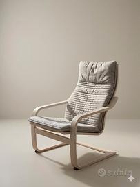 Sedia Poang Ikea Bianca Cuscino Grigio Light