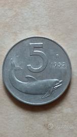 moneta  5 lire delfino 1953