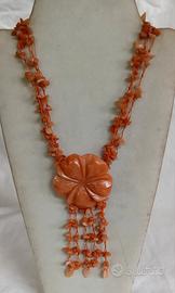Collana vintage multifili artigianale di corniola 