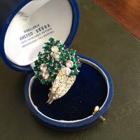 SPILLA VINTAGE ART DECO' FIORE COLOR SMERALDO