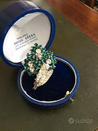 SPILLA VINTAGE ART DECO' FIORE COLOR SMERALDO