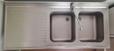 Lavello inox 2 vasche pedali + banco inox e marmo