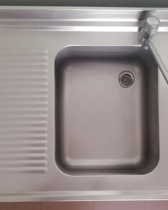 Lavello inox 2 vasche pedali + banco inox e marmo