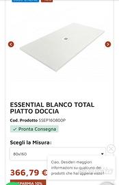 Essential 160x80 piatto doccia bianco