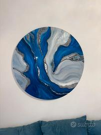 Quadro in resina 3D blu-argento diamantato.