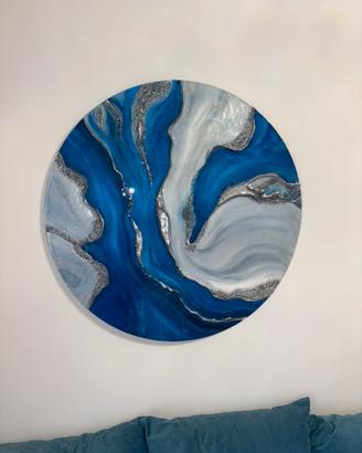 Quadro in resina 3D blu-argento diamantato.