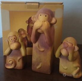 Statuette scimmiette ceramica 