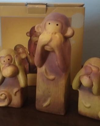 Statuette scimmiette ceramica 