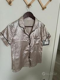 Pigiama raso rosa cipria a righe XS shein