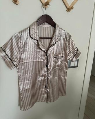 Pigiama raso rosa cipria a righe XS shein