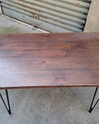 tavolo antico in legno e ferro battuto 
