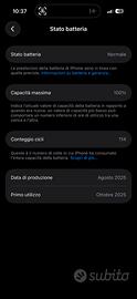 iPhone 17 base blue 100% batteria 3 mesi change