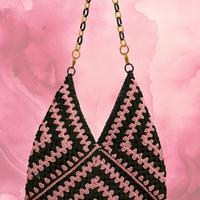 Borsa in rafia rosa/nero