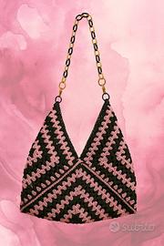 Borsa in rafia rosa/nero