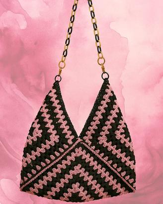 Borsa in rafia rosa/nero