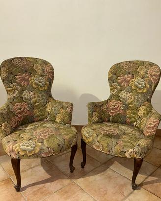 Coppia di Poltrone Vintage Tessuto Floreale '900