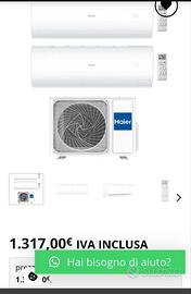 Condizionatore Haier dual 9000+9000