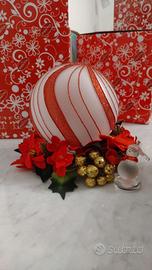 Palla Natalizia Bagutta in vetro rosso&bianco LED