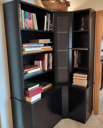 mobile libreria con vetrine ad angolo color nero