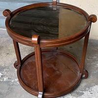 Carrellino rotondo vintage legno vetro specchio