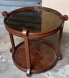 Carrellino rotondo vintage legno vetro specchio