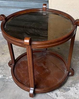 Carrellino rotondo vintage legno vetro specchio