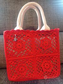 Borsa donna a uncinetto stile granny arancione