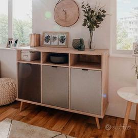 Mobile Credenza Madia Rovere 3 Ante Grigio Rovere