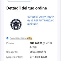 copriruota originale  da 15 per FIAT PANDA