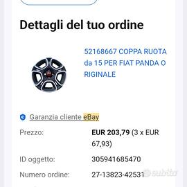 copriruota originale  da 15 per FIAT PANDA
