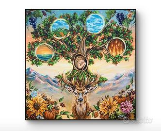 Dipinto originale, quadro albero della vita cervo