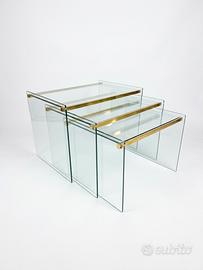 Tavolini nido tris vetro vintage ottone design