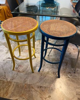 Coppia sgabelli alti giallo azzurro Thonet