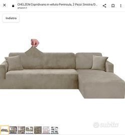 CHELZEN Copridivano in velluto Peninsula, 2 Pezzi Sinistra/Destra Angolo Divano  Copertura, Chaise Longue Sofa Cover, Fodere Divano Penisola Forma di L (3  Posti+3 Posti, Bianca)