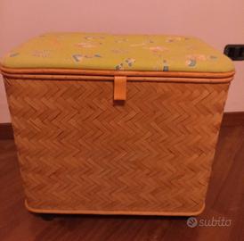Cassapanca Pouf Contenitore Vimini e Tessuto