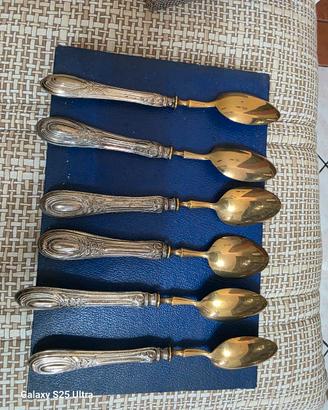 Set 6 Cucchiaini Antichi in Argento 800 e Vermeil 