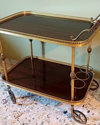 Carrello bar vintage anni 60 ottone e legno