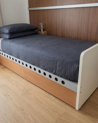letto 1 piazza con cassetti contenitori