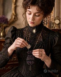 Antico aumonière maglia vittoriano chatelaine