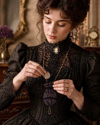 Antico aumonière maglia vittoriano chatelaine