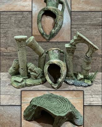 Set decorazione acquario terrario rifugio e abbell