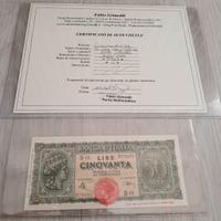 BANCONOTA FDS*50 LIRE 1944*ITA.TURRITA*PERIZIATA